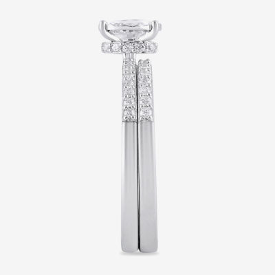 (H / I1-I2) Womens 5/8 CT. T.W. Lab Grown White Diamond Sterling Silver Oval Side Stone Bridal Set