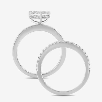 Surrounded by Love (H / I1-I2) Womens 1/2 CT. T.W. Lab Grown White Diamond Sterling Silver Heart Halo Bridal Set