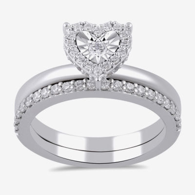 Surrounded by Love (H / I1-I2) Womens 1/2 CT. T.W. Lab Grown White Diamond Sterling Silver Heart Halo Bridal Set