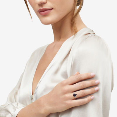 Womens Genuine Purple Amethyst Sterling Silver Pear Side Stone Cocktail Ring