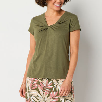 Liz Claiborne Womens Round Neck Short Sleeve Blouse