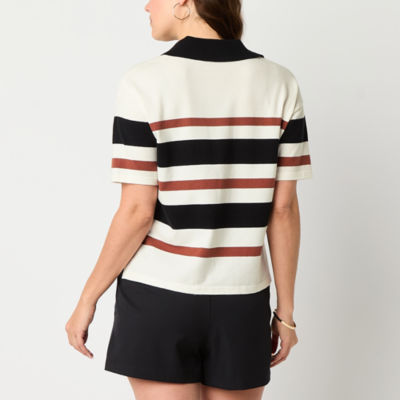 Stylus Womens Short Sleeve Striped Pullover Sweater
