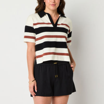 Stylus Womens Short Sleeve Striped Pullover Sweater