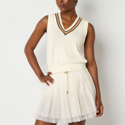 Stylus Womens V Neck Sweater Vest, Color: Gardenia Iced Coff