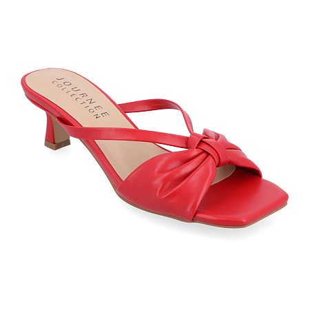 Journee Collection Womens Starling Square Open Toe Kitten Heel Pumps, 6 Medium, Red