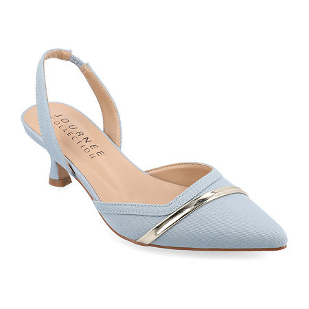 Journee Collection Womens Nellia Pointed Toe Kitten Heel Pumps, 8 Medium, Blue