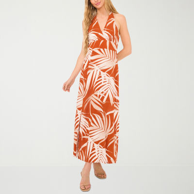 MSK Womens Sleeveless Leaf Maxi Dress