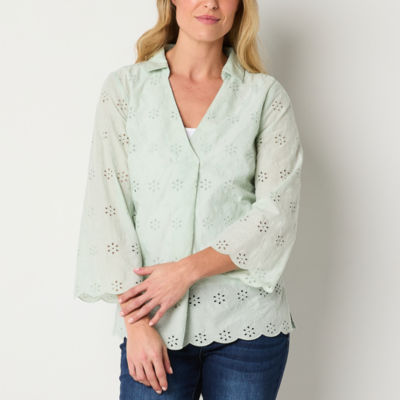 Liz Claiborne Womens 3/4 Sleeve Blouse