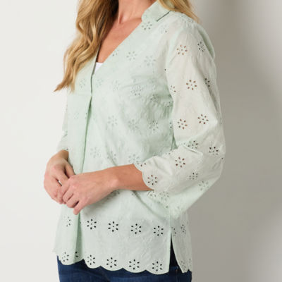 Liz Claiborne Womens 3/4 Sleeve Blouse