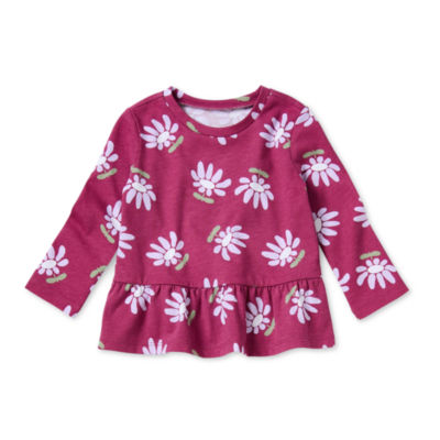 Okie Dokie Baby Girls Round Neck Long Sleeve Peplum Top