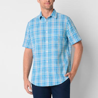 St. John's Bay Madras Linen Mens Classic Fit Short Sleeve Button-Down Shirt