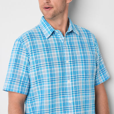 St. John's Bay Madras Linen Mens Classic Fit Short Sleeve Button-Down Shirt