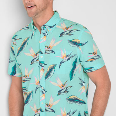 St. John's Bay Seersucker No Tuck Mens Slim Fit Short Sleeve Button-Down Shirt