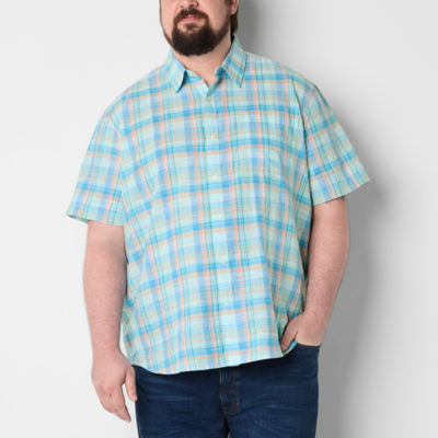 St. John's Bay Madras Big and Tall Mens Classic Fit Short Sleeve Plaid Button-Down Shirt