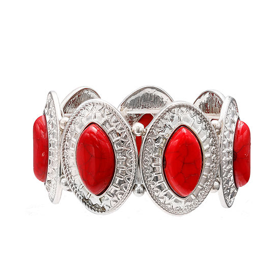 Mixit™ Red Silver-Tone Etched Oval Stretch Bracelet