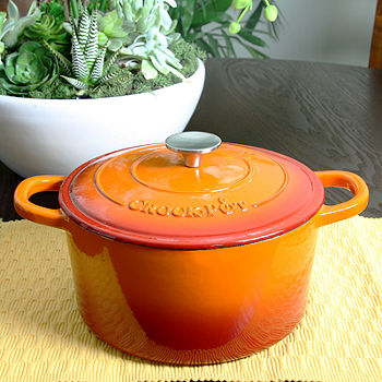 Crock Pot Artisan Enameled Cast Iron 5-Quart Round Dutch Oven Sunset Orange