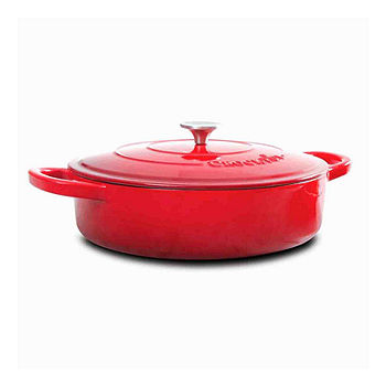 Crock Pot Artisan 5 Quart Round Enameled Cast Iron Braiser Pan with Lid Scarlet Red