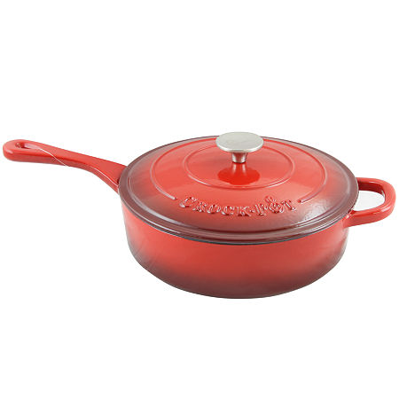 Crock Pot Artisan Enameled 3.5 Quart Cast Iron Deep Sauté Pan With Self Basting Lid, One Size, Red