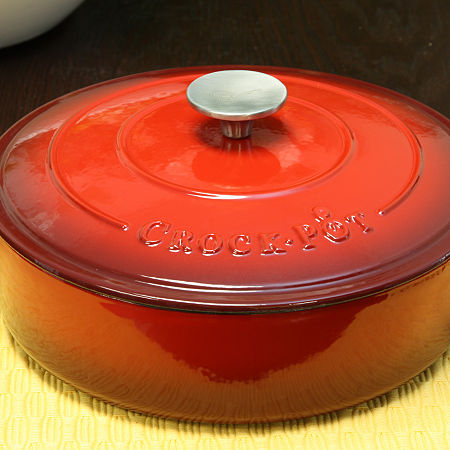 Crock Pot Artisan Enameled 3.5 Quart Cast Iron Deep Sauté Pan With Self Basting Lid, One Size, Red