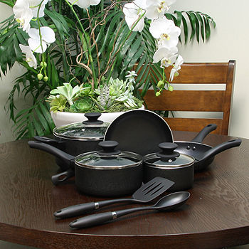 Home Basics Non-Stick Black Aluminum Cookware Set with Bakelite