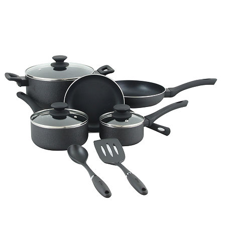 Oster Ashford 10 Piece Aluminum Nonstick Cookware Set In Black With Bakelite Handle, One Size, Black