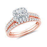 1 CT. T.W. Diamond Cushion Halo Bridal Set in 10K or 14K Rose Gold