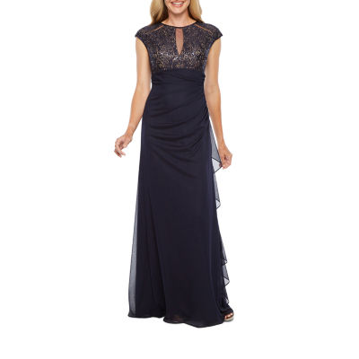 dj jaz cap sleeve sequin lace top evening gown