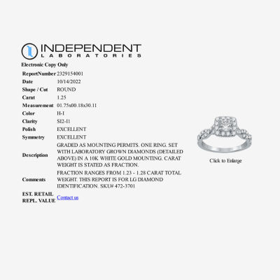 Signature By Modern Bride (H-I / I1) Womens 1 1/4 CT. T.W. Lab Grown White Diamond 10K Gold Cushion Side Stone Halo Engagement Ring