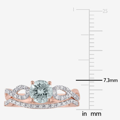 Modern Bride Gemstone Womens 1/7 CT. T.W. Genuine Blue Aquamarine 10K Rose Gold Round Side Stone Bridal Set