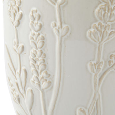 Linden Street 12 In White Floral Reactive Glaze Vase