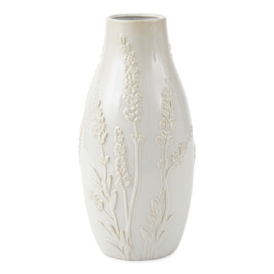 Linden Street 12 In White Floral Reactive Glaze Vase