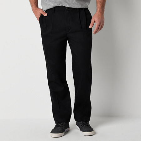 St. John's Bay Universal Wrinkle Free Easy Care Mens Straight Classic Fit Pleated Pant, 36 30, Black