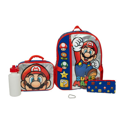 Licensed 5 Piece Super Mario Backpack Set with Lunch Bag