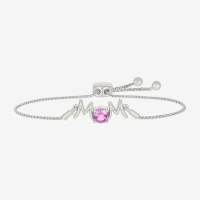 Mom Lab Created Pink Sapphire Sterling Silver Bolo Bracelet