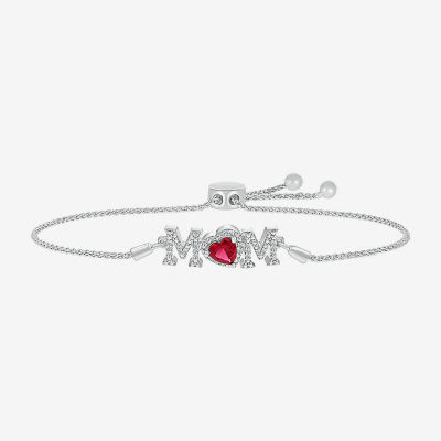 Mom 1/10 CT. T.W. Lab Created Red Ruby Sterling Silver Heart Bolo Bracelet