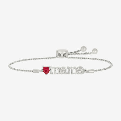 Mama Lab Created Red Ruby Sterling Silver Heart Bolo Bracelet