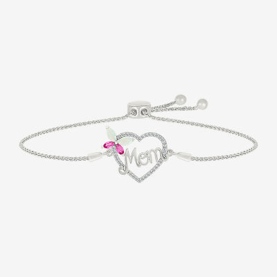 Mom Womens Lab Created Pink Sapphire Sterling Silver Heart Bolo Bracelet