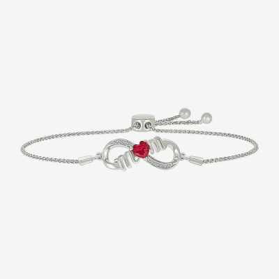 Mom Lab Created Red Ruby Sterling Silver Heart Infinity Bolo Bracelet