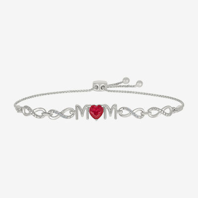 Mom Diamond Accent Lab Created Red Ruby Sterling Silver Heart Infinity Bolo Bracelet