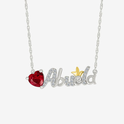 Abuela Womens Lab Created Red Ruby 10K Gold Sterling Silver Heart Pendant Necklace