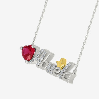 Abuela Womens Lab Created Red Ruby 10K Gold Sterling Silver Heart Pendant Necklace