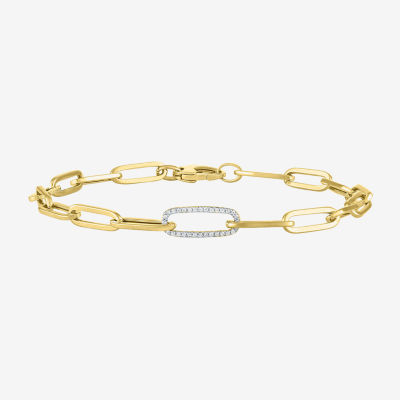 Diamond Addiction (G-H / Si2-I1) 10K Gold 8 Inch Hollow Paperclip Chain Bracelet