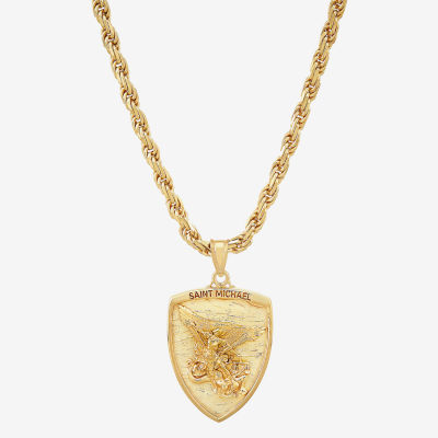 Saint Michael Mens 14K Gold Over Silver Pendant Necklace