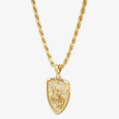Saint Michael Mens 14K Gold Over Silver Pendant Necklace