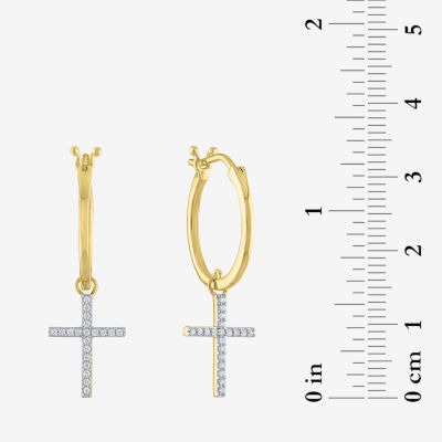 Diamond Addiction (G-H / Si2-I1) 1/10 CT. T.W. Lab Grown White Diamond Sterling Silver or 14K Gold Over Silver 34mm Cross Hoop Earrings