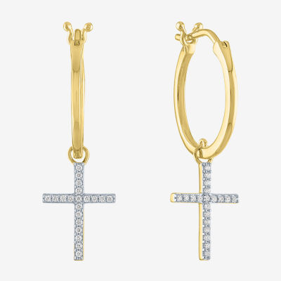 Diamond Addiction (G-H / Si2-I1) 1/10 CT. T.W. Lab Grown White Diamond Sterling Silver or 14K Gold Over Silver 34mm Cross Hoop Earrings
