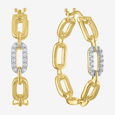 Diamond Addiction (G-H / Si2-I1) 1/10 CT. T.W. Lab Grown White Diamond 14K Gold Over Silver 1 Inch Paperclip Hoop Earrings