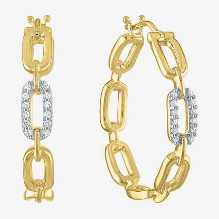 Diamond Addiction (G-H / Si2-I1) Womens 1/10 CT. T.W. Lab Grown White Diamond 14K Gold Over Silver 25.4mm Paperclip Hoop Earrings, One Size, Gold Over