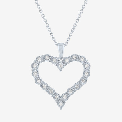 (G-H / I1-I2) Womens 1/4 CT. T.W. Lab Grown White Diamond Sterling Silver Heart 18 Inch Pendant Necklace