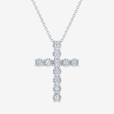 (G-H / I1-I2) Womens 1/4 CT. T.W. Lab Grown White Diamond Sterling Silver Cross Pendant Necklace
